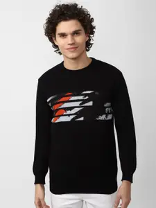 Peter England Casuals Men Black Solid Pure Cotton Sweatshirt