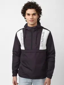 Peter England Casuals Men Burgundy Solid Hooded Sporty Jacket