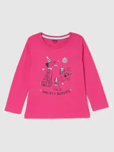 max Girls Pink Printed Applique Cotton T-shirt