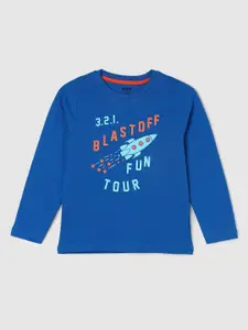 max Boys Blue Typography Printed Applique Cotton T-shirt