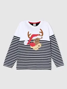 max Boys White Striped Applique Cotton T-shirt