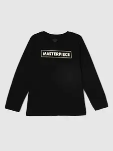 max Boys Black Typography Printed Cotton T-shirt