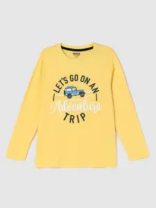 max Boys Yellow Typography Printed Cotton T-shirt