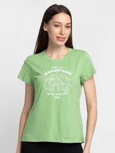 Globus Women Green & White Printed Cotton T-shirt