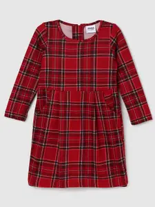 max Girls Red Checked Pure Cotton A-Line Dress