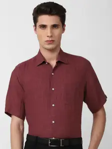 Van Heusen Men Maroon Pure Linen Formal Shirt