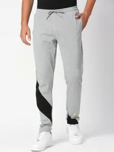 FiTZ Men Grey & Black Printed Slim-Fit Sports Joggers