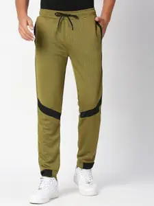 FiTZ Men Olive Green & Black Colorblocked Slim-Fit Joggers