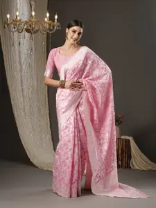 Saree mall Pink Woven Design Silk Cotton Banarasi Sarees