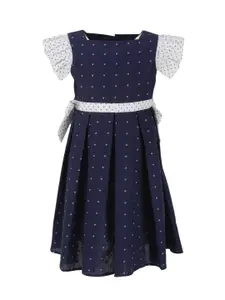 A Little Fable Girls Navy Blue & White Fit And Flare Dress