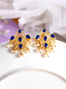 Silvermerc Designs Gold Plated & Blue Contemporary Drop Earrings