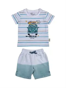Gini and Jony Infants Boys White & Blue Printed T-shirt with Short
