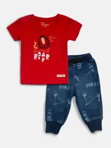 Gini and Jony Boys Multicoloured & Red Printed T-shirt with Trouser