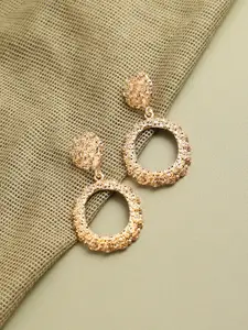 SOHI Gold-Toned Contemporary Gold-Plated Drop Earrings