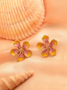 SOHI Yellow Contemporary Gold Plated Studs Earrings
