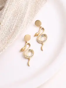 SOHI Gold-Toned Contemporary Gold Plated Drop Earrings