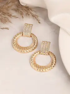 SOHI Gold-Toned Contemporary Drop Earrings