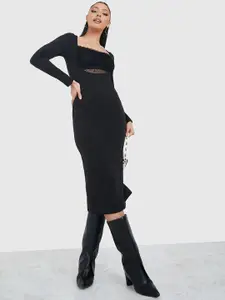 Styli Black Solid Bodycon Dress