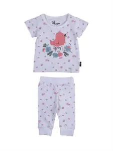 Gini and Jony Boys White & Pink Printed T-shirt with Pyjama