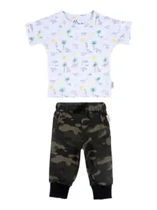 Gini and Jony Boys White & Grey Printed T-shirt with Trouser