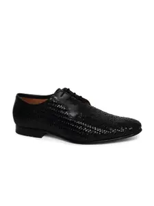 Ruosh Men Black Woven Design Leather Formal Shoes