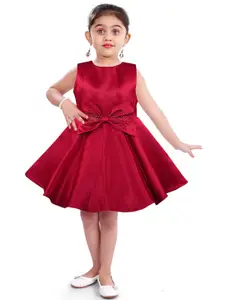 Wish Karo Girls Red & Silver-Toned Fit & Flare Dress With Jacket