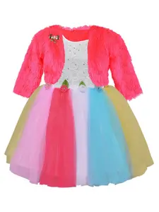 Wish Karo Girls Multicoloured Frock Dress With Jacket