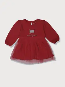 Gini and Jony Girls Red Cotton Solid Dress