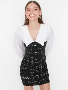 Trendyol Women Black Checked Mini Sheath Dress