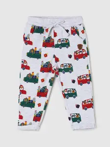 max Boys White & Green Printed Pure Cotton Track Pants