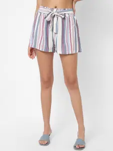VASTRADO Women White Striped Shorts