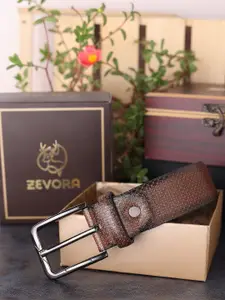 ZEVORA Men Brown Textured  Genuine Leather Belt