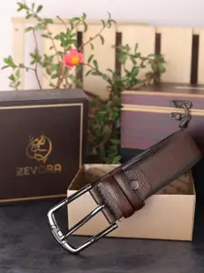 ZEVORA Men Brown Textured Genuine Leather Belt