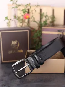 ZEVORA Men Black Textured Genuine Leather Belt