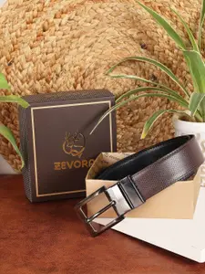 ZEVORA Men Brown Textured PU Reversible Belt