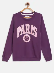 METTLE Girls Purple Printed Sweatshirt