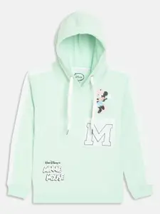 METTLE Girls Green Printed Hooded Sweatshirt