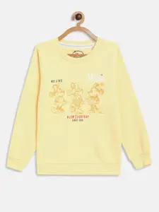 METTLE Girls Yellow Printed Fleece Sweatshirt