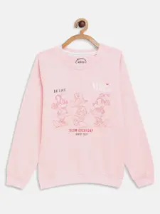 METTLE Girls Pink Printed Fleece Sweatshirt