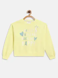 METTLE Girls Yellow Printed Fleece Sweatshirt