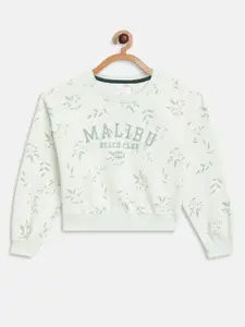 METTLE Girls Sea Green Printed Fleece Sweatshirt