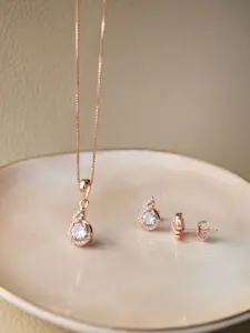 MANNASH Rose & White Rose Gold Plated CZ Studded Pendant Set With Chain