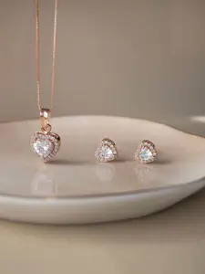 MANNASH Rose Gold Rose Gold Plated CZ Studded Pendant Set With Chain