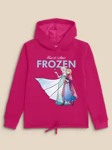 Kids Ville Girls Pink Frozen Printed Cotton Hooded Sweatshirt