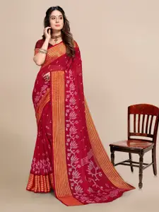 Mitera Maroon & Off White Floral Pure Chiffon Banarasi Saree