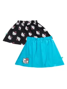 JusCubs Girls Pack Of 2 Black & Blue Hello Kitty Printed Pure Cotton Mini Skirts