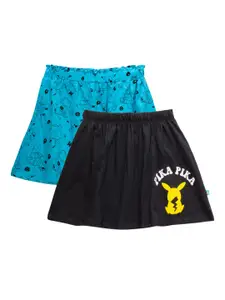 JusCubs Girls Pack Of 2 Blue & Black Printed A-Line Knee Length Pure Cotton Skirts