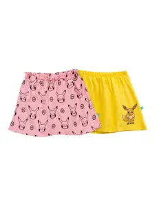 JusCubs Girls Pack Of 2 Pink & Yellow Cartoon Character Printed Pure Cotton A-Line Skirts