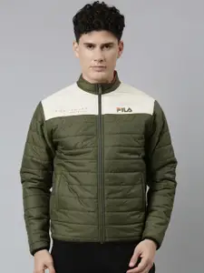 FILA Men Green Cream-Coloured Colourblocked Puffer Jacket