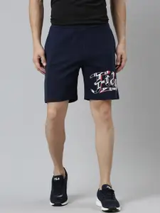 FILA Men Navy Blue Typography Printed Cotton Sports Shorts